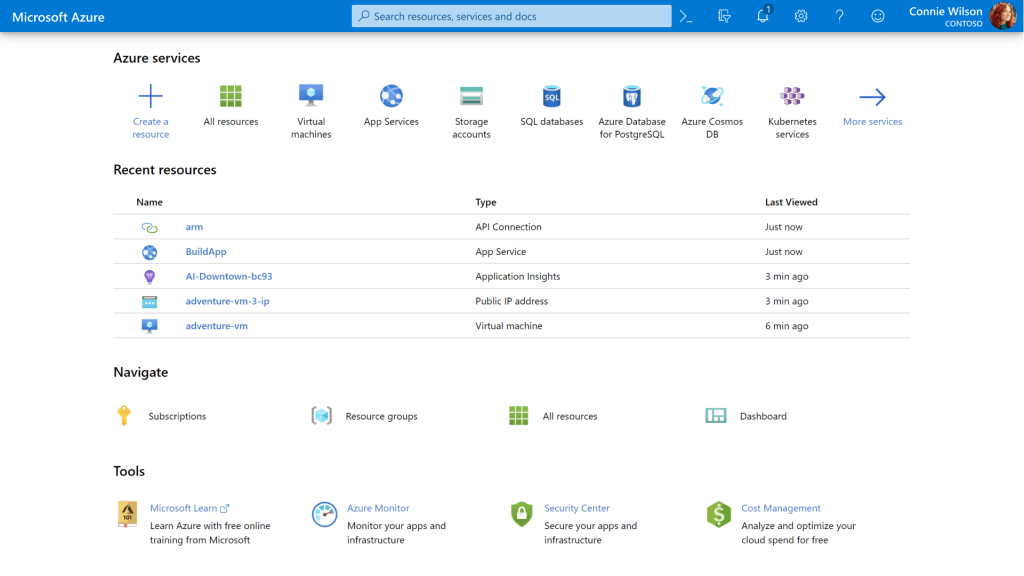 Azure dashboard